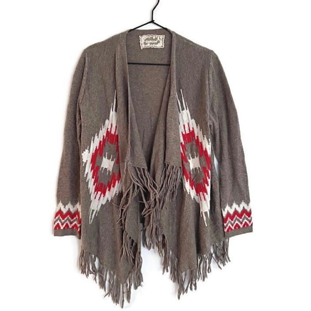 Suncoo Paris Open Front Fringe Cardigan Sweater Westerncore Women’s One Size